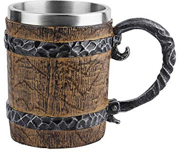 Wood Imitation Barrel Beer Mug, 20oz Pirate Viking Cup Medieval Tavern Wood Tankard for Bar Restaurant Home Decor