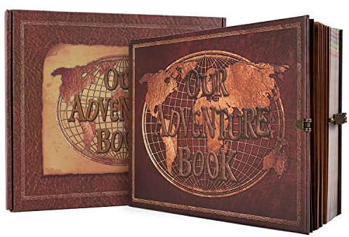 JIMBON Fotoalbum zum Selbstgestalten, Unser Abenteuerbuch Handgemachte Fotobücher DIY Scrapbook Groß Mit 180 Seiten, Scrapbook-Album Für Familien Hochzeit (25 * 20cm) (Red)