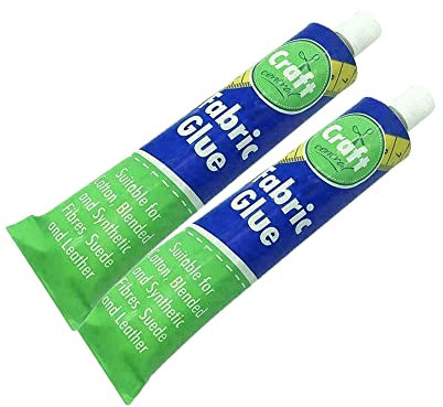 KAV 2 Pack Heavy Duty Fabric Glue Washable Permanent Adhesive 50ml Each - Waterproof and Easy Use for Fixing, Repairing or Adding Clothes, Shoes, labels, patchwork, Arts and Crafts
