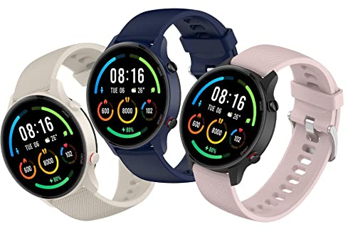 SenMore 3 stycken armband för Xiaomi Mi Watch/S1/S1 Active/Color Sport, 22 mm, justerbart smart klockarmband i silikon
