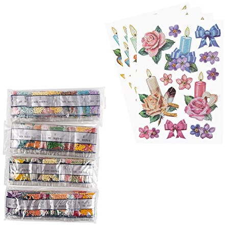 Ideen mit Herz Diamond Painting Sticker | 4 Bogen in DIN A4 | Aufkleber einzeln abziehbar | inkl. Schmucksteine (Kerzen Glückwünsche)