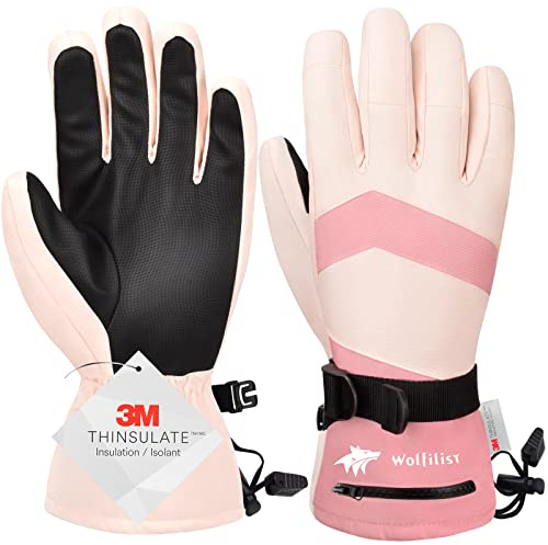 WOLFILIST Ski Gloves for Women,Waterproof Windproof 3M Thinsulate Insulated Snow Gloves,Touchscreen Winter Gloves for Skiing Snowboarding Hiking Outdoor Sports & Work(Pink,Medium)