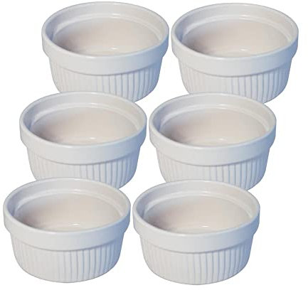 Traditional Handmade Ceramic Souffle/Creme Brulee Ramekin Dishes - Set of 6 200ml Pattern Off White Colour