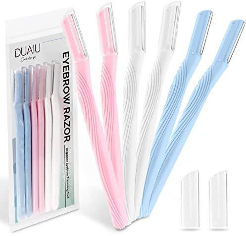 DUAIU - Rasoio per sopracciglia e dermaplaning, 6 pezzi, lame per rimozione dei peli del viso, strumento esfoliante per peli di pesca