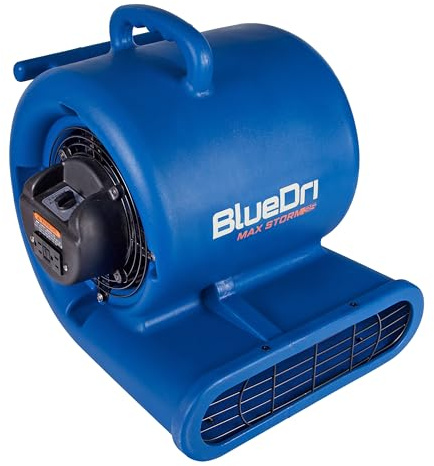 BlueDri Max Storm 35 1/3 HP 2900 CFM Air Mover Blower Floor Fan for Industrial Water Damage Flood Restoration Carpet and Floor Drying Blower Fan, Blue, BD-MS35