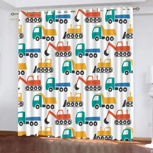 TEMLAN Technisches Fahrzeug Kinder Gardinen Muldenkipper Bagger Vorhänge Blickdicht Mit Ösen, Digitaldruck 3D Thermogardine Für Schlafzimmer Wohnzimmer 2Er Set (140 x 160cm)