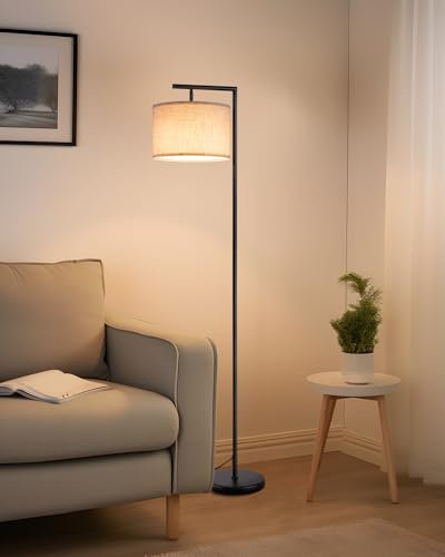 EDISHINE Lampada da Terra per Soggiorno con Paralume in Lino Beige con Angolo Regolabile, Attacco E27, Lampadine Non Incluse, Lampada da Terra in Metallo con Interruttore a Pedale