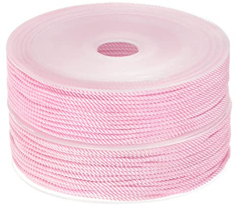 sourcing map 2uds Torcido Nylon Cordel Hilo Rebordear Cordón 1,5mm 20M/65 Pies Extrafuerte Trenzado Nylon Cuerda para Fabricación Pulseras Joyería Fabricación, Rosado