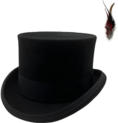 Willheoy Zylinder Hut Herren Steampunk Melonen Hut Damen Wollfilzhut Schwarz Erwachsene Zylinder Hut Hoch aus Wollfilz Partyhut Kostüm Karneval Fasching (DE/NL/SE/PL, Alphanumerisch, XL, Schwarz)