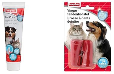 Beaphar Dentifrice Haleine Fraîche Pour Chien Et Chat, Élimine La Plaque Dentaire, 100 g + Beaphar Brosse à Dents Doigtier pour Chien et Chat Douce