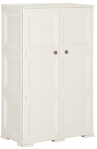 BaraSh Kunststoffschrank 79x43x125 cm Gartenschrank Werkzeugschrank Terrassenschrank WerkzeugschräNke Kunststoffschrank FüR AußEn Holzdesign Angora-Weiß