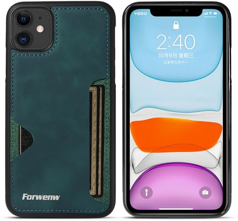 LOLFZ Case for iPhone 11 Pro Max, Slim Back Case with Card Holder Premium PU Leather Cover Shockproof TPU Bumper Protective Phone Case Cover for iPhone 11 Pro Max - Green