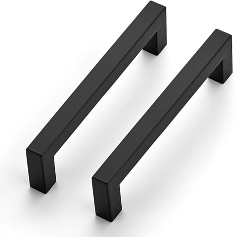 Ravinte 15 Pack Kitchen Door Handles Black Handles for Cupboard 128mm | Square Bar Grip, Smooth Pull Feel, For Cupboards, Wardrobes, Cabinets, Drawers, Kitchen Door Hardware, Furniture Restyle