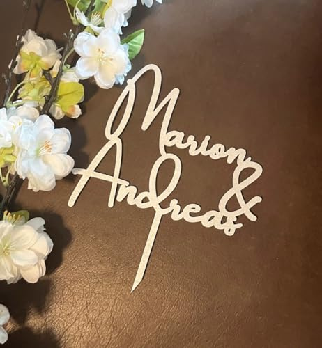 NoriKids Cake-Topper personalisiert – aus Holz – eure Namen als Namenszug | Tortendeko Hochzeit – handgefertigter Tortenstecker – individuelle Hochzeitsdeko – personalisierte Geschenke