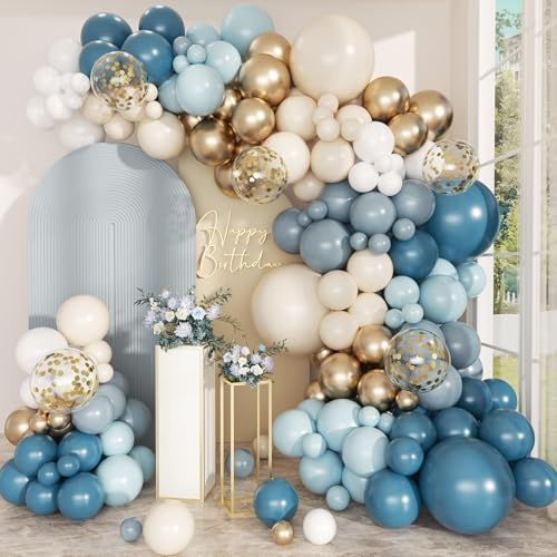 QIFU Luftballon Girlande Blau, 126 Stück Ballon Girlande Blau Gold Weiss mit Luftballons Geburtstag Party Ballonbogen für Baby Boy Deko Sünnet Deko Oh Baby Geburtstagsdeko Babyshower Birthday Party