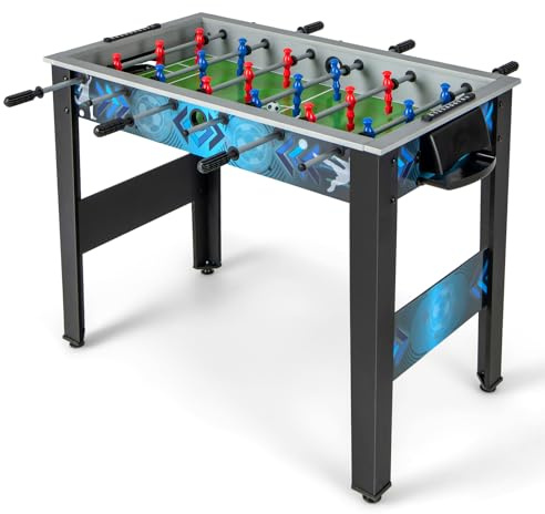 GYMAX Football Table, 41’’ Freestanding Foosball Table with 18 Football Players, 2 Footballs & Ergonomic Handle, Indoor Wooden Soccer Game for Kids Adults Game Room, Office, Party