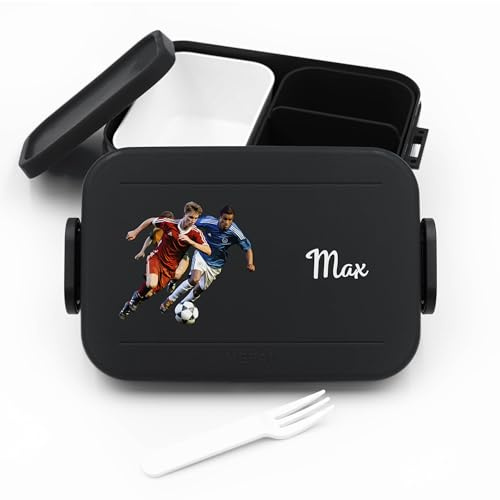 Geschenkfreude personalisierte Brotdose Kinder für Mepal - Fussball | Schule, Kindergarten, Einschulung, für Jungen, spülmaschinenfest, mit Fächern, mit Bento-Einsatz, Lunchbox Kinder, Vesperdose
