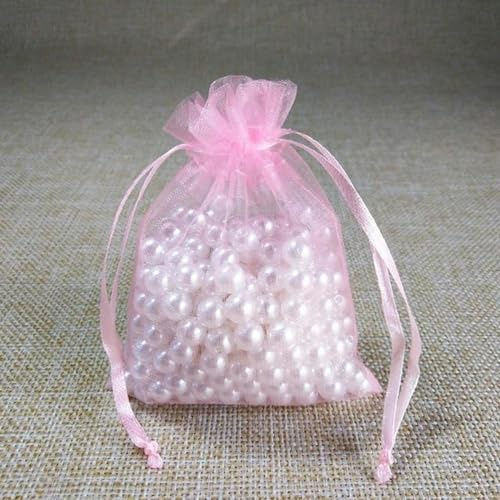 SUOCMG 100 Stück/Los 10 x 15 11 x 16 13 x 18 15 x 20 cm Organzabeutel zum Bedrucken, Hochzeitsbeutel, Schmuckverpackung, Organzabeutel-Rosa-15 x 20 cm
