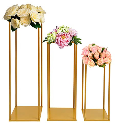 RAABYU PflanzenständerBlumenständer 3er Set aus Metall, Pflanzenständer Gold, Moderner Blumentopfständer, Pflanzenregal für Innen, Blumentopfständer, Flo