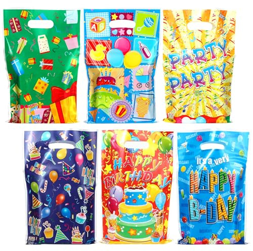 60 Stück Geschenktüten, 25 x 16 cm Geburtstagstüten für Kinderpartys | Geburtstagsfeier-Geschenktüten, Cookie Partytüten, mitgebsel kindergeburtstag für Mädchen Jungen(6 Stile)