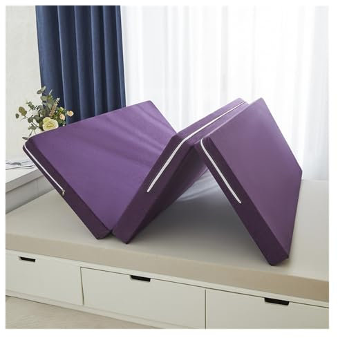 Hopfällbar madrass, 8,9 cm tjock tre-vikbar minnesformad madrass, bärbar golvsäng, vikbar golvmadrass gästsäng för camping, med avtagbart och tvättbart överdrag (lila, 60 x 120 cm/24 x 47 tum)