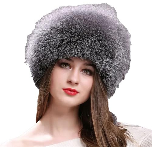 Hgvcfcv Damen Kunstfellmütze mit Bommel, warme Wintermütze, russische Mütze, Hauben für Damen, grau, Einheitsgröße
