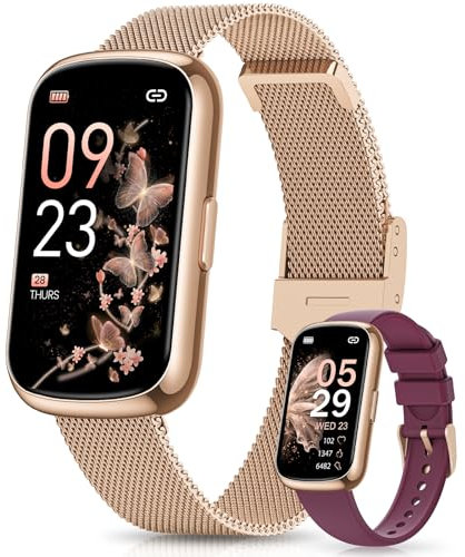 NAIXUES Smartwatch Damen, 1,47 Fitnessuhr Damen Menstruationszyklus/24H Pulsuhr/SpO2/Schlafmonitor, 24 Sportmodi, Nachricht, IP68 Wasserdicht Sportuhr, Fitness Tracker Schrittzähler Android iOS Gold