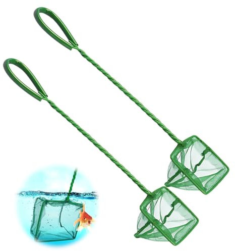 RUAVOEY Aquariumfischnetz, 2 Stück, Feinmaschig, Schwarz, Nylon, 7,3 x 6,5 cm, 25 cm Griff, Fischen, Kescher Aquarium, Aquarium Kescher