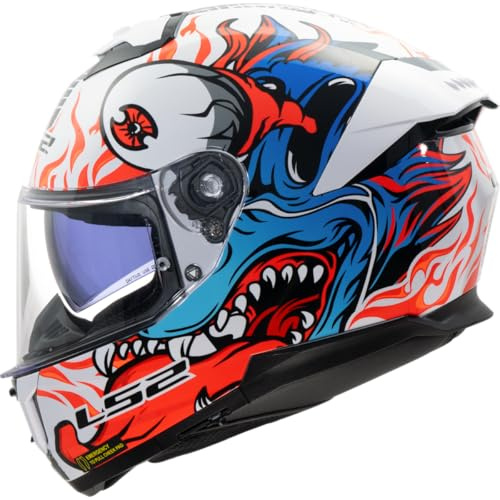 LS2, Integraler Motorradhelm STREAM II INFERNO Gloss White Blue, L