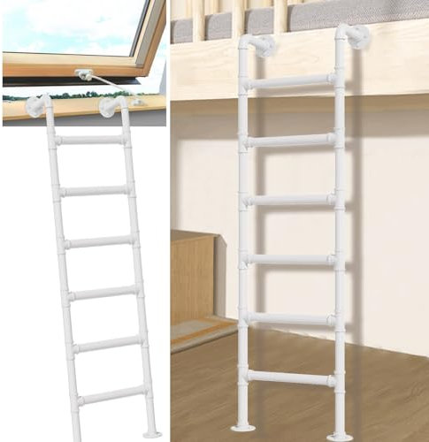 Scala a gradini in metallo resistente per letto a castello mansarda, altezza 2,4 m, in ferro battuto, bianco, per dormitorio, biblioteca, terrazza, scala per finestra, 100 cm