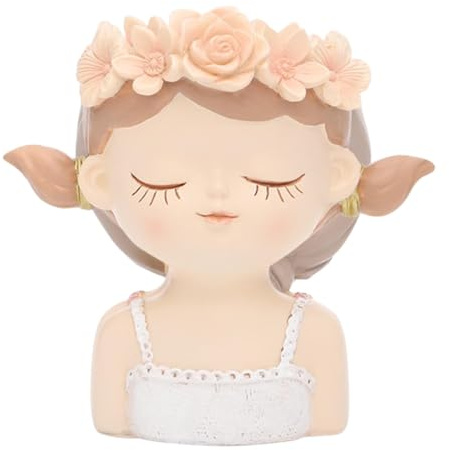 Teksome Maceta Linda de Dibujos Animados, Maceta con Cabeza de Maceta con Cara,Maceta Hecha a Mano con Soporte para Flores - Tenedor Lindo Creativo de la Flor de la Resina de la Forma de la Muchacha,