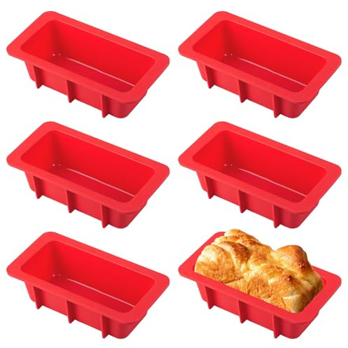 Velicber 6 Stück rote Backformen aus Silikon, rechteckig, flexibel und antihaftbeschichtet, zum Backen von Brot, Kuchen, Toast