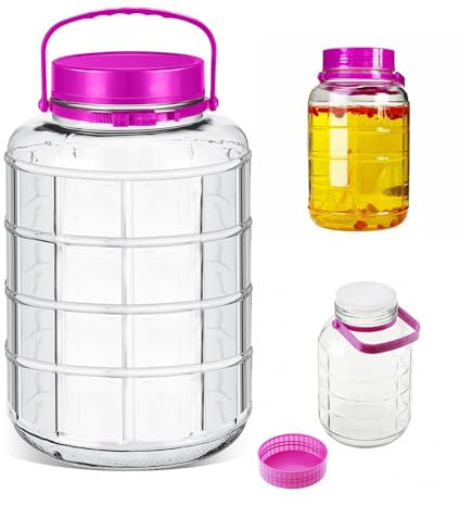 ATEK Large Glass Jar with Lid,5L Clear Storage jars with Airtight Lid and Handle Preserving Storage Jars with Wide Mouth Jars with Airtight Container Fermenting Jar for Pickle Cucumber
