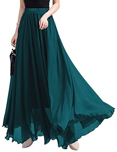 Oanviso Gonna Lunga Elegante Donna Curvy Cerimonia Gonne in Tulle Trasparente Chiffon Gonna Elasticizzata a Pieghe A-Linea Boho Maxi Skirt Blu Scuro XL
