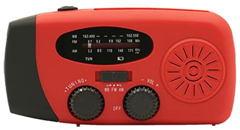 Radio de Manivela de Emergencia - Am/FM Portátil con Linterna LED, Panel Solar y Carga USB, Radio meteorológica para Supervivencia, Camping, Emergencias y Uso Diario, Resistente al Agua