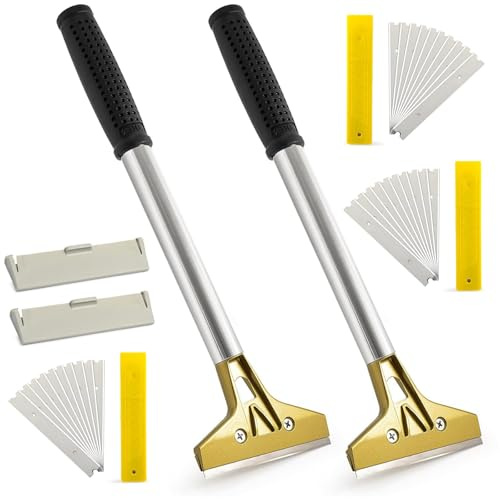 2 Stück Tapetenentferner Set, 4'' Tapetenschaber mit mit 30 Ersatzklingen und Schutzhülle, für Fenster, Fliesen, Tapeten