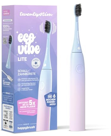 happybrush Elektrische Zahnbürste ECO VIBE Lite [Testsieger] Starterset - Schallzahnbürste mit 6 Wochen Power-Akku inkl. 1 Aufsteckbürsten Pastelltöne
