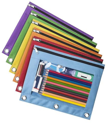 Rdxanc 6 Pcs 3 Rings Binders Pencil Case Portable File Bag Pen Bag Clear Window Pencils Pouches School Supplies for Pen Markers