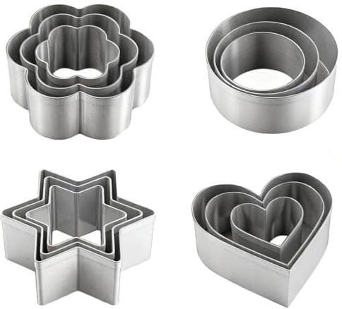 Rolcheleego Metal Cookie Cutter Set - 12 Stainless Steel Shapes Including Round, Heart, Star, and Flower for Baking Biscuits and Mini Molds