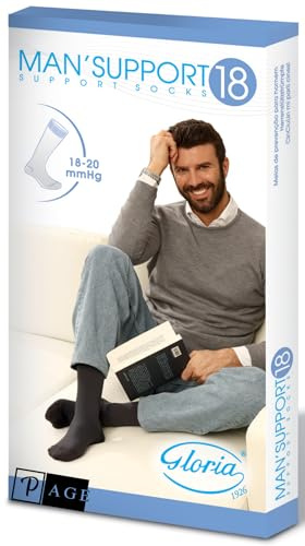 p age Gloria Med MAN SUPPORT 18 Calze a Compressione Graduata da Uomo, 18-20 mmHg, Poliammide ed Elastam, Taglie 36-46 Colore Nero