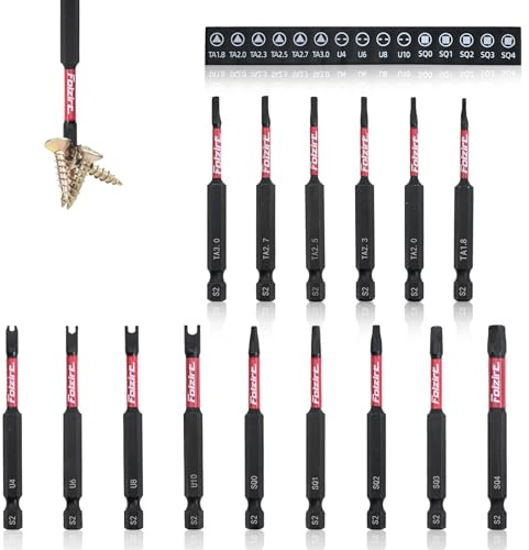 Folzirt 15 Stück 75mm lange magnetische Spezial Schraubendreher Bitset für Akkuschrauber, S2-Stahl Dreieck, Vierkant und U Bitsatz lang, 1/4 Sechskantschaft Phosphid Schwarz Schlagschrauber Zubehör