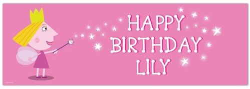 Ben & Holly's Little Kingdom Birthday - Holly Pink Personalised Banner Wall Sticker (90cm Width x 30cm Height)
