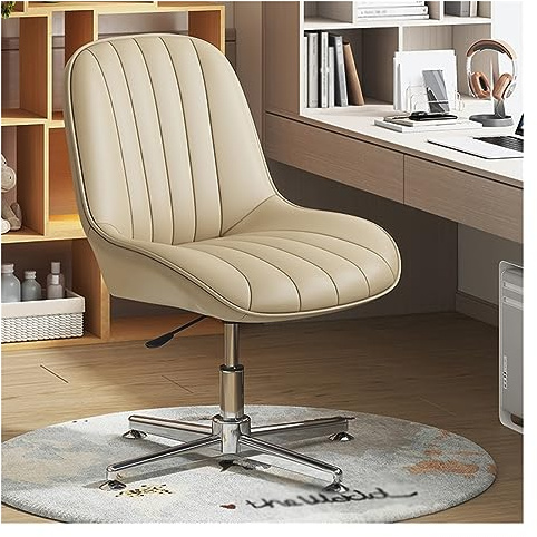 Armlös kontorsstol utan hjul, PU-läderstoppad modern snurrstol med sminkbord, mittrygg ergonomisk justerbar bred sits för sminkbord