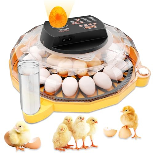 Brutautomat Vollautomatisch für 26/64 Eier Inkubator Hühner 2 Paletten | Automatische Feuchtigkeitskontrolle und Umdrehen, einstellbare Temperatur LED-Anzeige (Eierschale + Vogel-Eierschale)