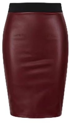 Womens Faux Leather Ladies Elastic Waistband Bodycon Stretch Wet Look Pencil Fitted Tube Black Midi Skirt Size (UK, Numeric, 16, Regular, Regular, Burgundy)