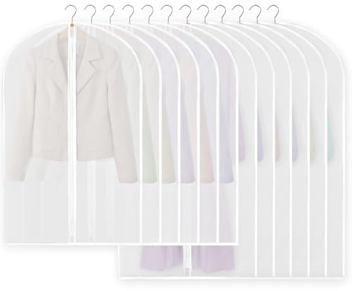 Fundas Ropa Armario Juego 12 PCS, 2 Tamaños 60 x 100 cm + 60 x 120 cm, Bolsas Transparentes para Ropa con Cremallera, para Almacenamiento de Trajes Vestidos Abrigos Americanas Camisas