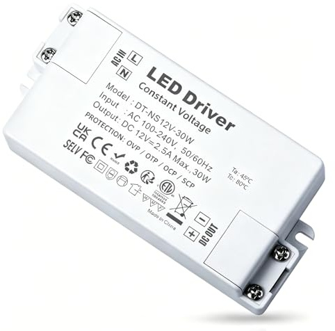 Trasformatore LED 12 V 30 W, alimentazione 12 V AC/DC 220 V trasformatore 220 V LED a tensione costante per strisce LED, lampade e proiettori da incasso, driver di tensione costante per bande