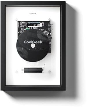 CoolGeek Lecteur CD vertical portable M1, montage mural ou de bureau, design industriel transparent, transmetteur audio Bluetooth Hi-Fi, batterie rechargeable de 8 heures, haut-parleurs externes