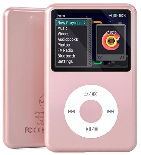 Innioasis Y1 MP3 Player – Bluetooth, Video Player, Audiobooks, FM Radio and Wheel Touch Control (Pink, 128GB)