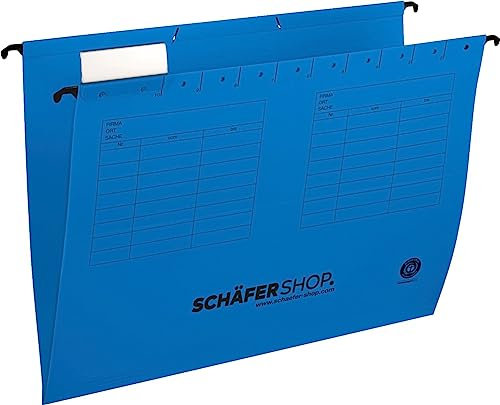 SCHÄFER SHOP Hängemappen bunt – A4 Hängeregister Hängetaschen seitlich offen, inkl. Vollsichtreitern - blau, 25 Stück